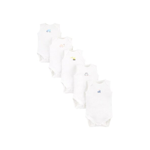 Mothercare Boys White Colour Car Bodysuits 5 Pack