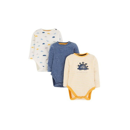 Mothercare Newborn Striped Dinosaur Bodysuits - 3 Pack