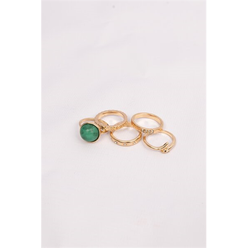 Backstage Gold And Green Stone Detailed Set Of Rings