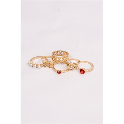 Backstage Gold And Red Stone Detailed Set Of Rings