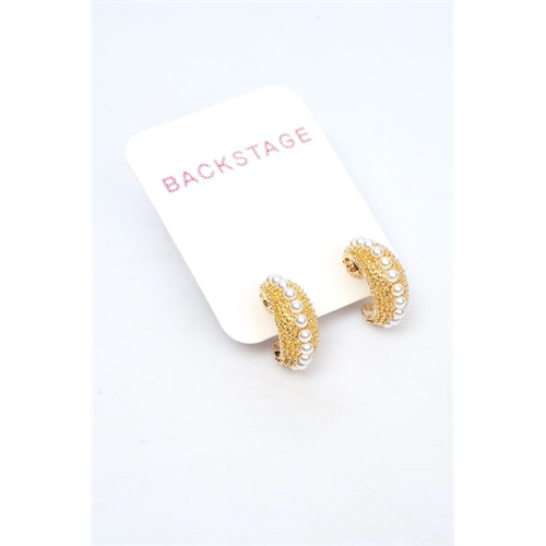 Backstage Gold Pearl Detailed Hoop Earrings