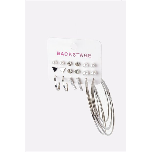 Backstage Silver Pearl Detailed Set Of Earrings