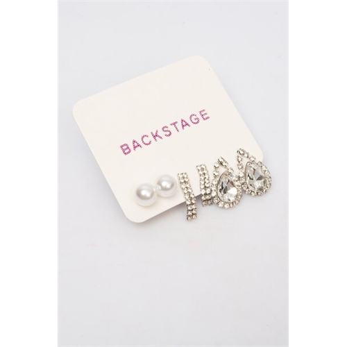 Backstage Silver Set Of 3 Earrings