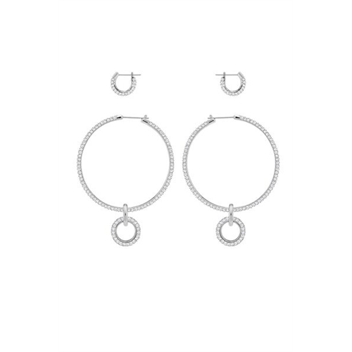 Swarovski Stone Pierced Earring Set, White, Rhodium Plating