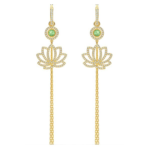 Swarovski Symbolic Lotus Pierced Earrings, Green, Gold-Tone Plated