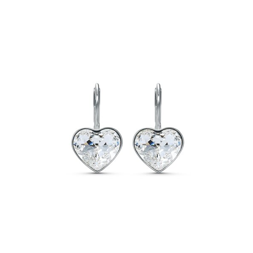 Swarovski Bella Heart Pierced Earrings, White, Rhodium Plated