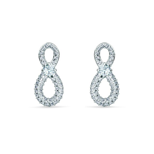 Swarovski Infinity Mini Pierced Earrings, White, Rhodium Plated