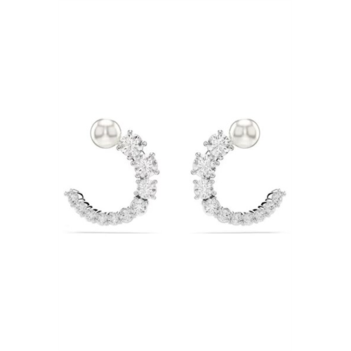 Swarovski Matrix Crystal Pearl Rhodium Plated Hoop Earrings