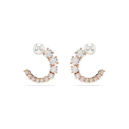 Swarovski Matrix Crystal Pearl Rose gold-tone Plated Hoop Earrings