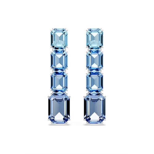 Swarovski Millenia Blue Octagon Cut Rhodium Plated Drop Earrings