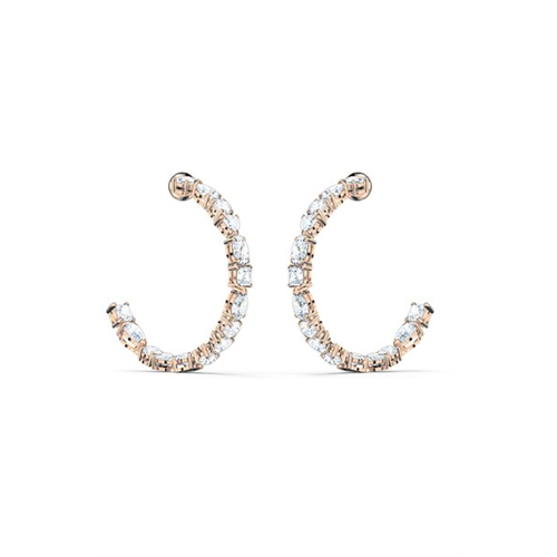 Swarovski Tennis Deluxe Mixed Hoop Pierced Earrings, White, Rose-Gold Tone Plated