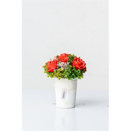 Odel Flower Arrangement Mini Red Roses In White Rustic Vase