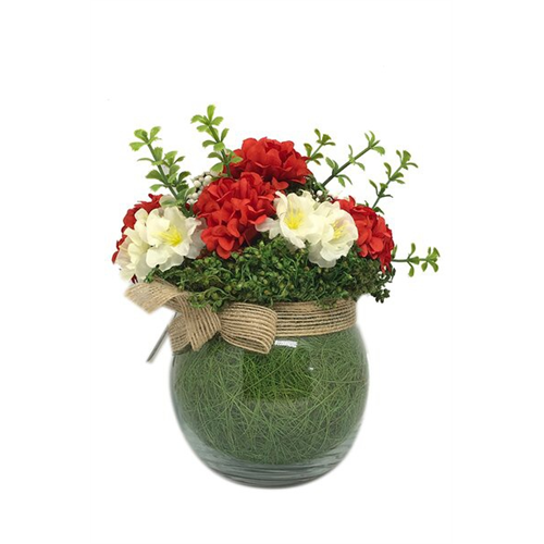 Odel Mix Flowers Arrangement On Clear Glass Round Base