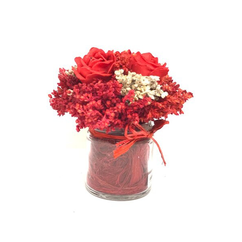 Odel Vd Red Rose Dry Leaves Arrangement In Clear Glass Base