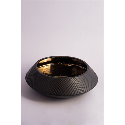 Odel Decorative Bowl Ceramic Outer Black Inner Gold Large 10cmH x 31cmDia