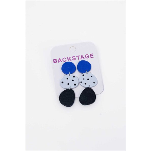Backstage Polymer Clay Blue & Black Dot Multi Layer Earring