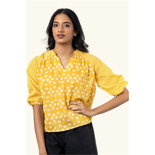 Cotton Collection Cotton Yellow Printed Top By Coco