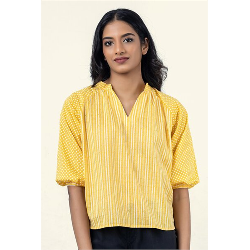 Cotton Collection Cotton Yellow Striped Top By Coco