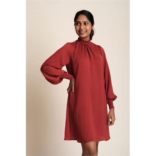 Cotton Collection Solid Color High Neck Long Sleeves Dress By Coco
