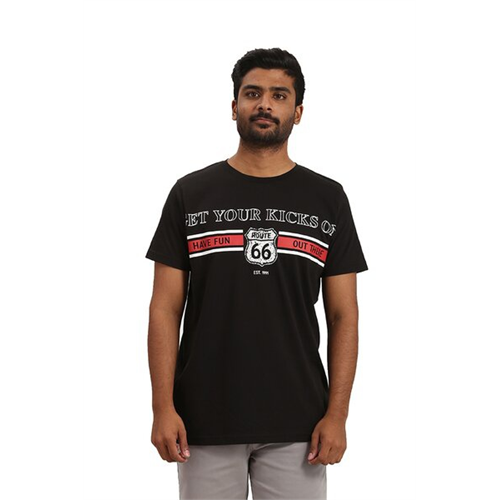 Cotton Collection Solid Color Knit Graphic Printed Crew Neck T shirt by COCO