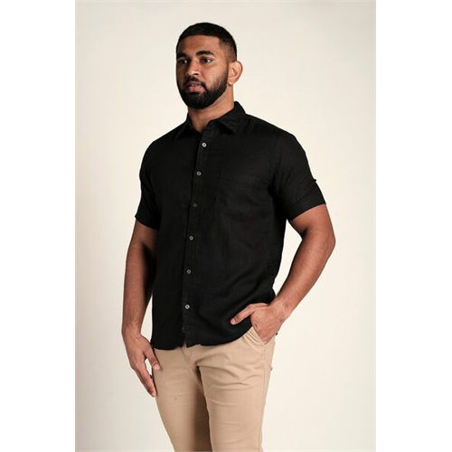 Azmorr Solid Color Linen Short Sleeves Shirt