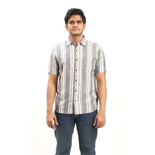 Azmorr Srtipe Linen Short Sleeves Shirt