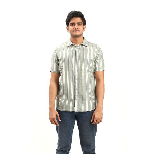 Azmorr Srtipe Linen Short Sleeves Shirt