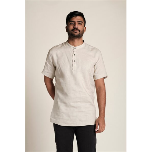 Cotton Collection Solid Color Cotton Mandarin Collar Shirt by COCO