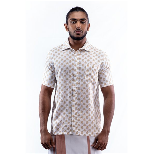 Luv SL Elephant Printed Linen Men's Short Sleeves Shirt