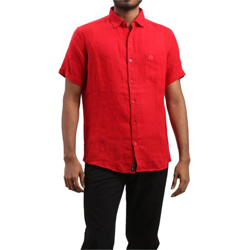 Luv SL Red Elephant Embroidery Linen Men's Short Sleeves Shirt