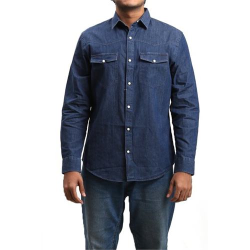Odel Dark Blue Denim Double Pockets Long Sleeves Regular Fit Shirt