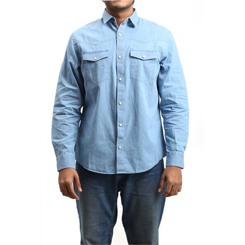Odel Light Blue Denim Double Pockets Long Sleeves Regular Fit Shirt