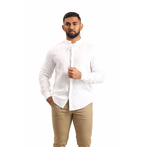 Odel White Linen Regular Fit Long Sleeve Shirt