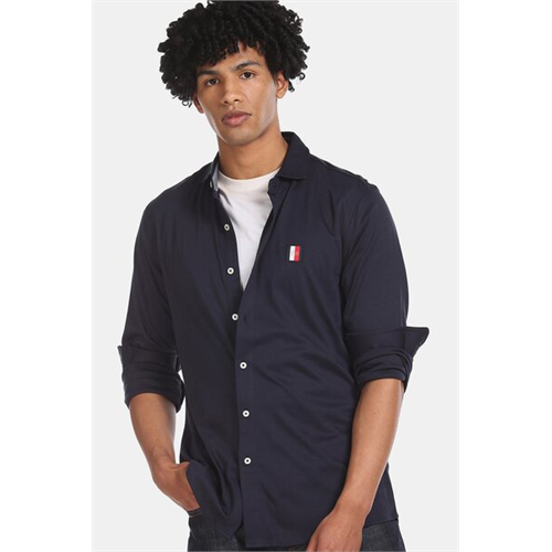 Tommy Hilfiger Solid Color Long Sleeves Men's Icon Badge Polo Casual Shirt