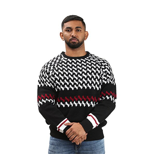 Wyos Printed Knitted Crew Neck Sweater