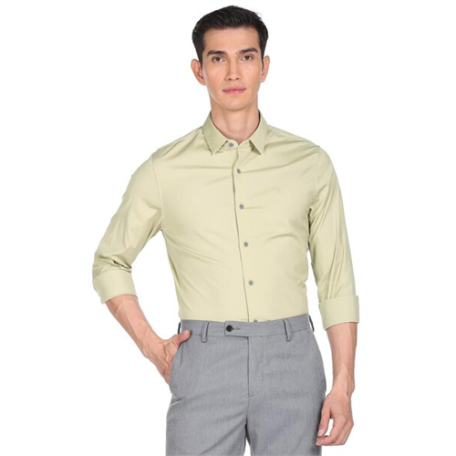 Calvin Klein Men's Beige Solid Poplin Shirt