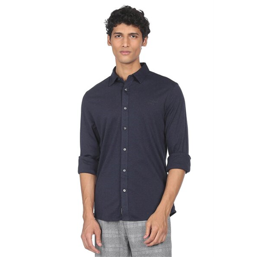 Calvin Klein Men's Blue Slim Fit Textured Shirt