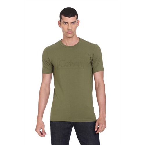 Calvin Klein Men's Green Solid Embossed T-shirt