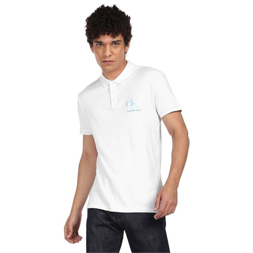 Calvin Klein Men's White Solid Monogram Polo