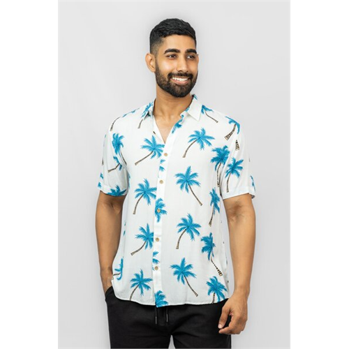 Coco White & Blue Mens Printed Casual Shirt