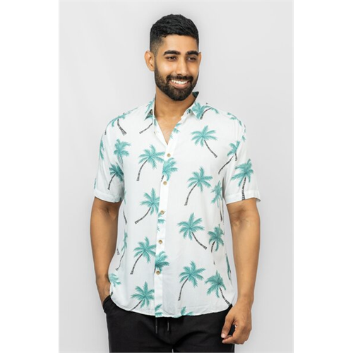 Coco White & Green Mens Printed Casual Shirt