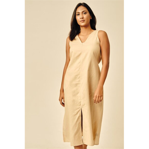 Cotton Collection Linen Beige Dress By Coco