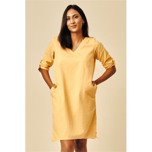 Cotton Collection Linen Mustard Dress By Coco