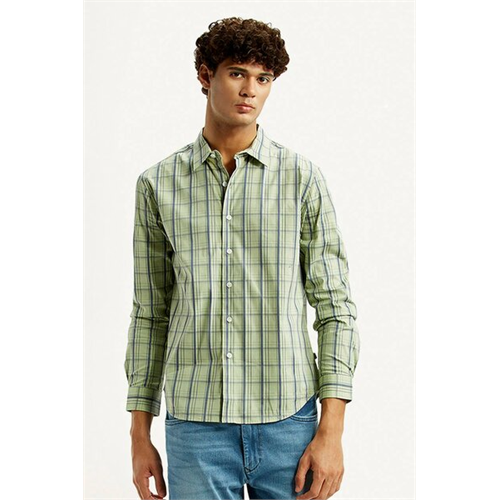 Levi's Men's Checkered Light Green Slim Fit Shirt