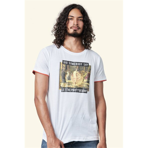 Liberation White Chest Printed Crew Neck T-shirt