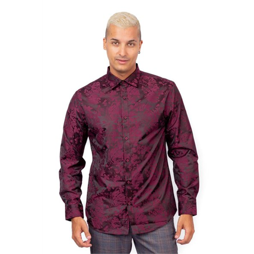 Odel Maroon Jaquard Party Shirt