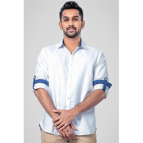 Odel Solid Color Cotton Long Sleeve Roll-up Slim Fit Shirt