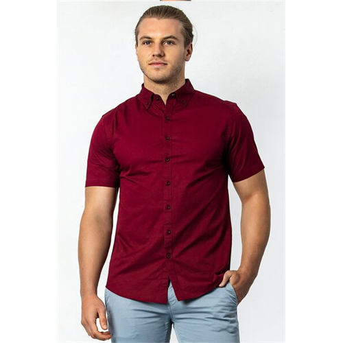 Odel Solid Color Cotton Short Sleeve Slim Fit Shirt