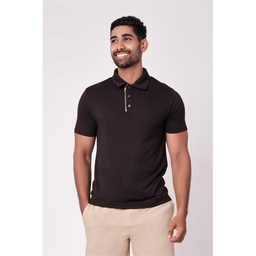 Premium Black Textured Zip Placket Polo