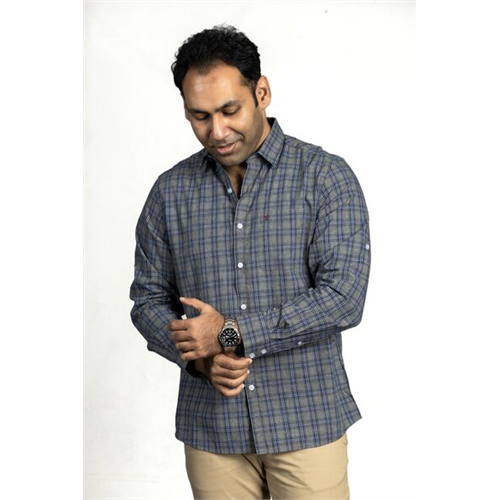 Premium Checked Regular Fit Long Sleeve Chambray Shirt